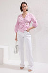 Striped Wrap-Front Woven Blouse