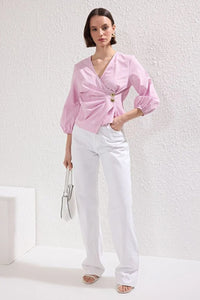 Striped Wrap-Front Woven Blouse