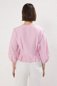 Striped Wrap-Front Woven Blouse