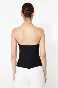 Strapless Fitted Draped Woven Blouse