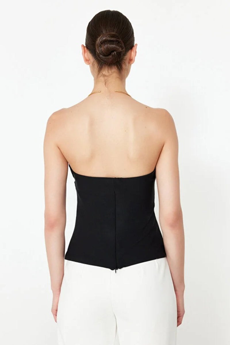 Strapless Fitted Draped Woven Blouse