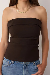 Strapless Fitted Draped Woven Blouse