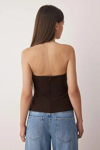 Strapless Fitted Draped Woven Blouse