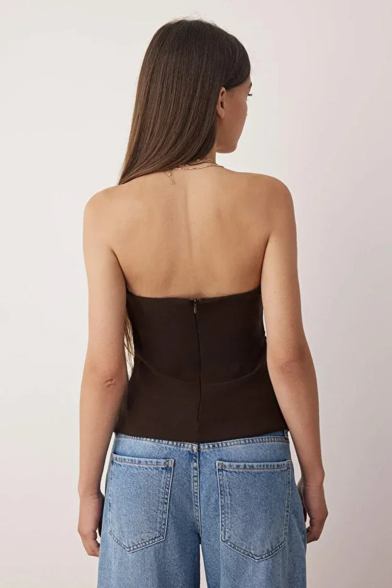Strapless Fitted Draped Woven Blouse