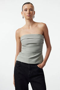 Strapless Fitted Draped Woven Blouse