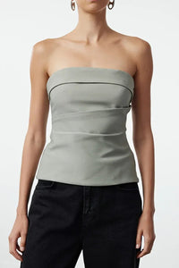 Strapless Fitted Draped Woven Blouse