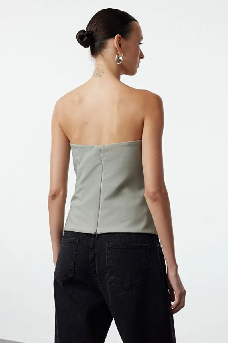 Strapless Fitted Draped Woven Blouse