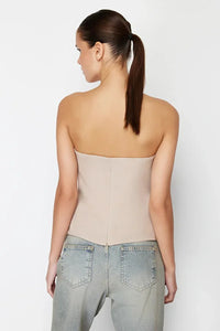 Strapless Fitted Draped Woven Blouse