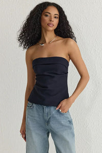 Strapless Fitted Draped Woven Blouse