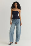 Strapless Fitted Draped Woven Blouse