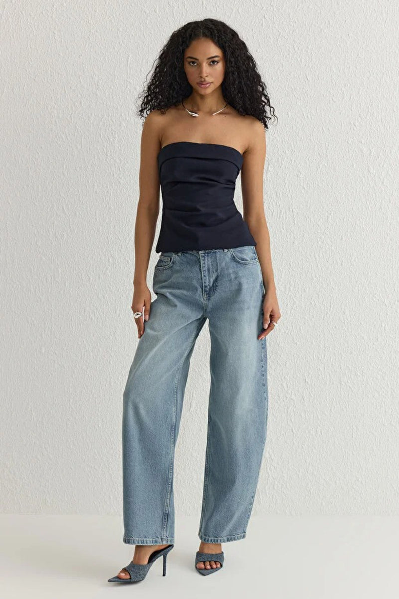 Strapless Fitted Draped Woven Blouse