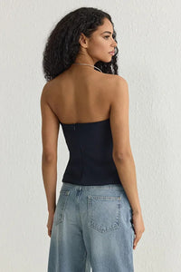 Strapless Fitted Draped Woven Blouse