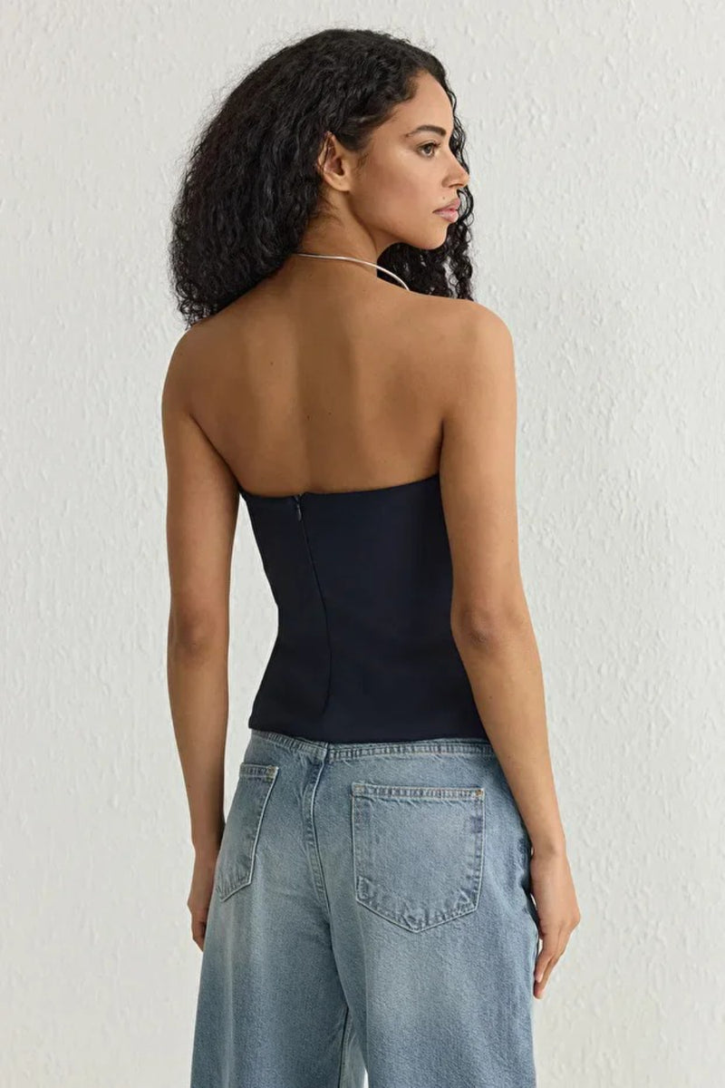 Strapless Fitted Draped Woven Blouse