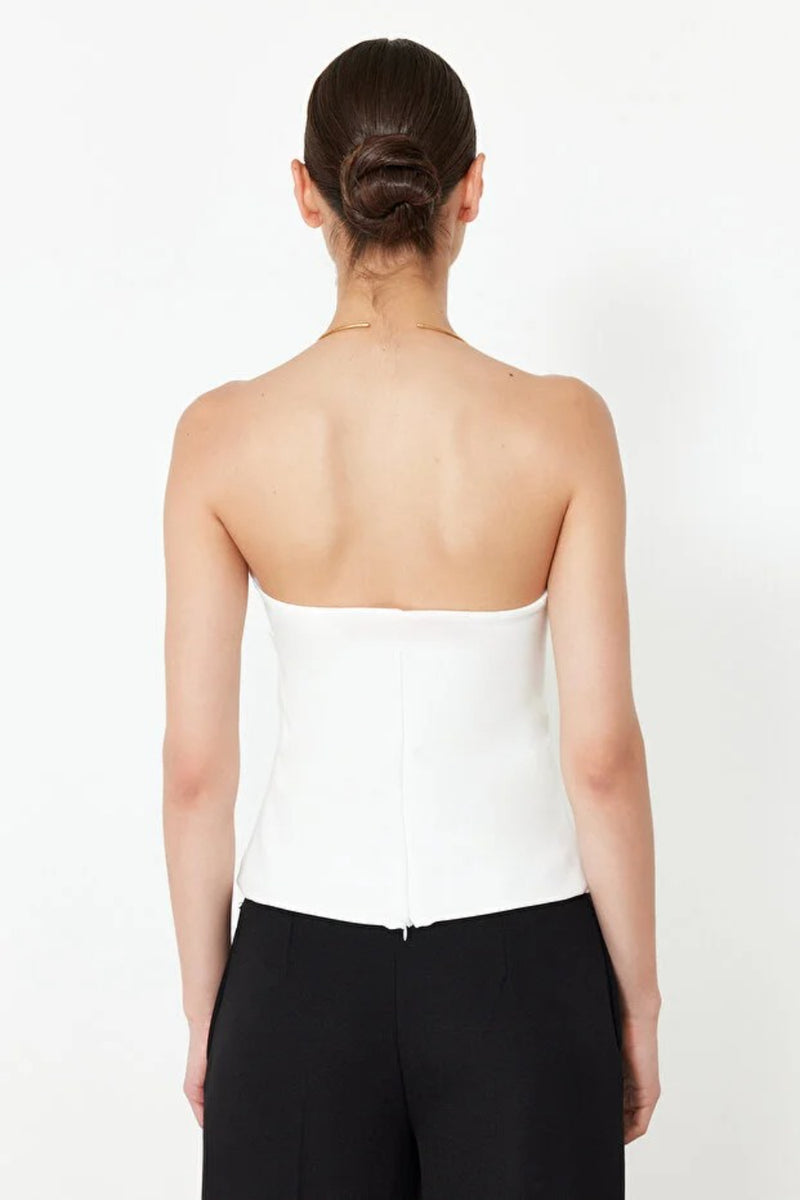 Strapless Fitted Draped Woven Blouse