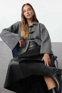 Soft-Textured Coat-Style Knit Cardigan
