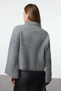 Soft-Textured Coat-Style Knit Cardigan