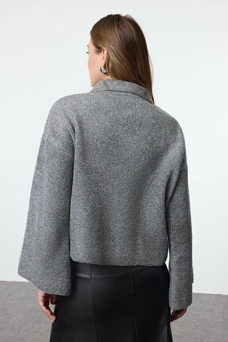 Soft-Textured Coat-Style Knit Cardigan
