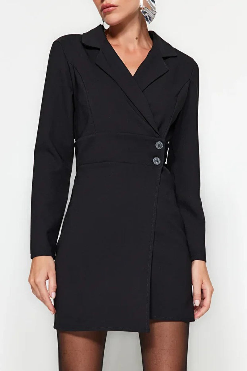 Button-Detail Woven Mini Blazer Dress