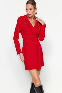 Button-Detail Woven Mini Blazer Dress