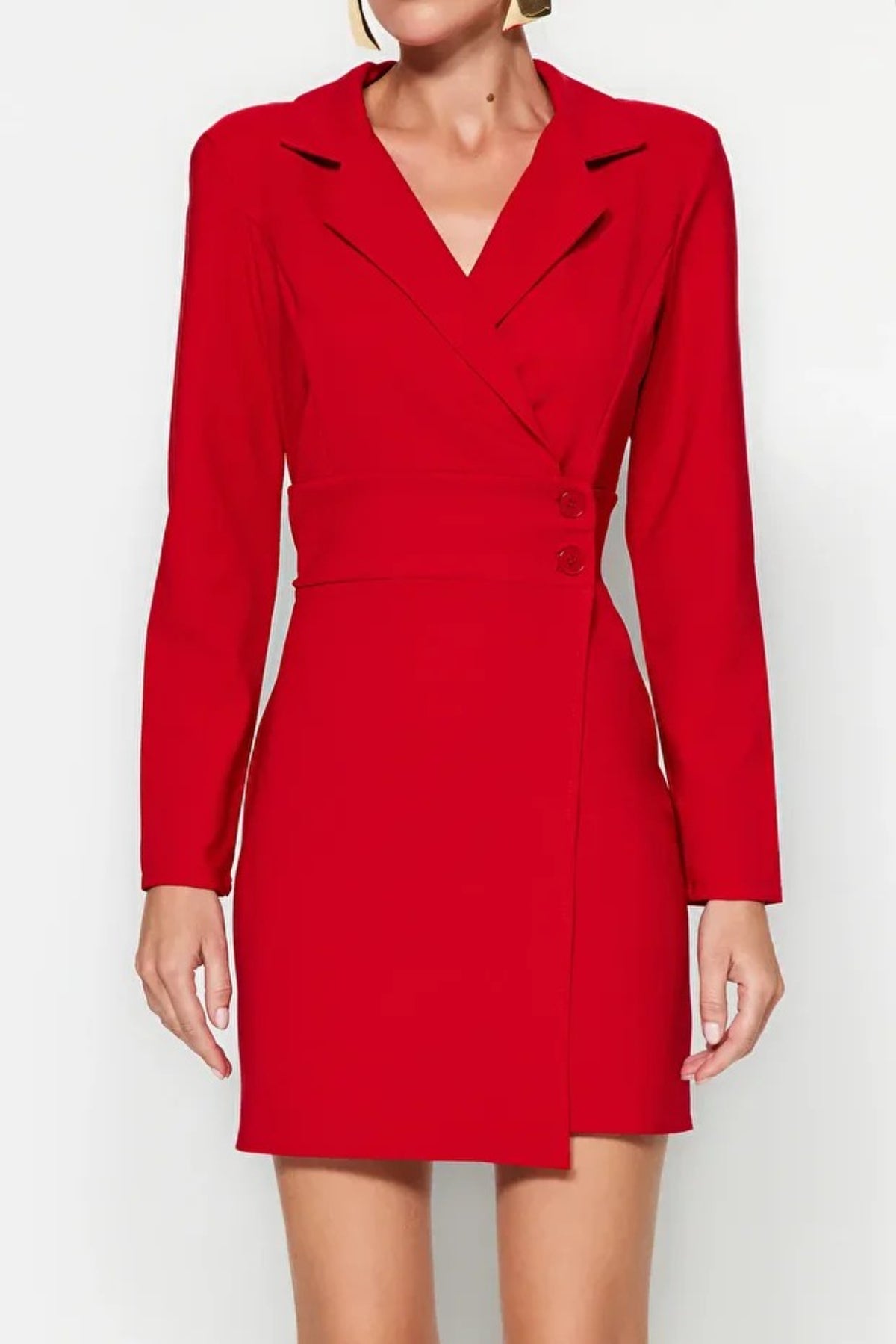 Button-Detail Woven Mini Blazer Dress