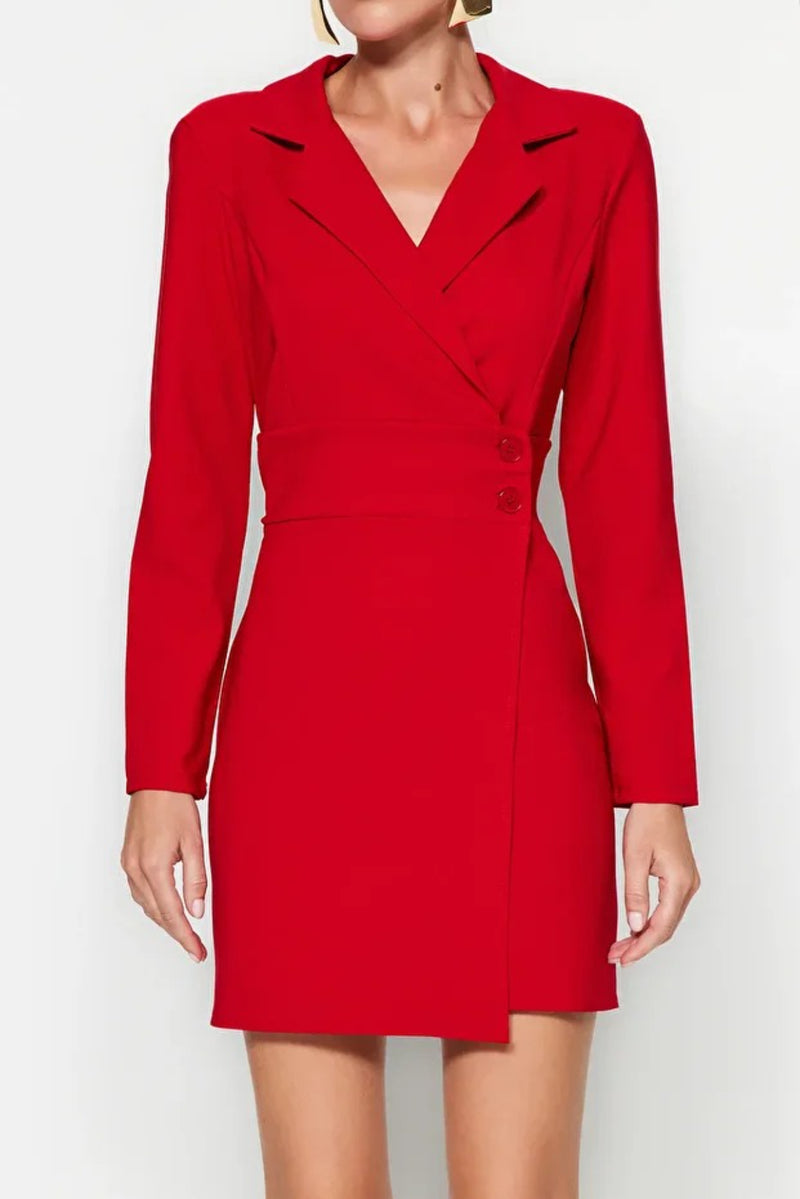 Button-Detail Woven Mini Blazer Dress