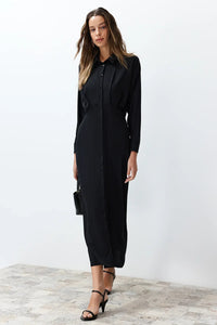 Waist-Detail Buttoned Woven Shirt Dress