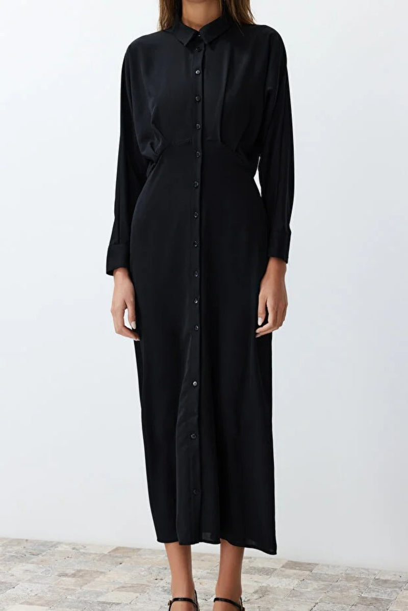 Waist-Detail Buttoned Woven Shirt Dress