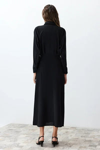 Waist-Detail Buttoned Woven Shirt Dress