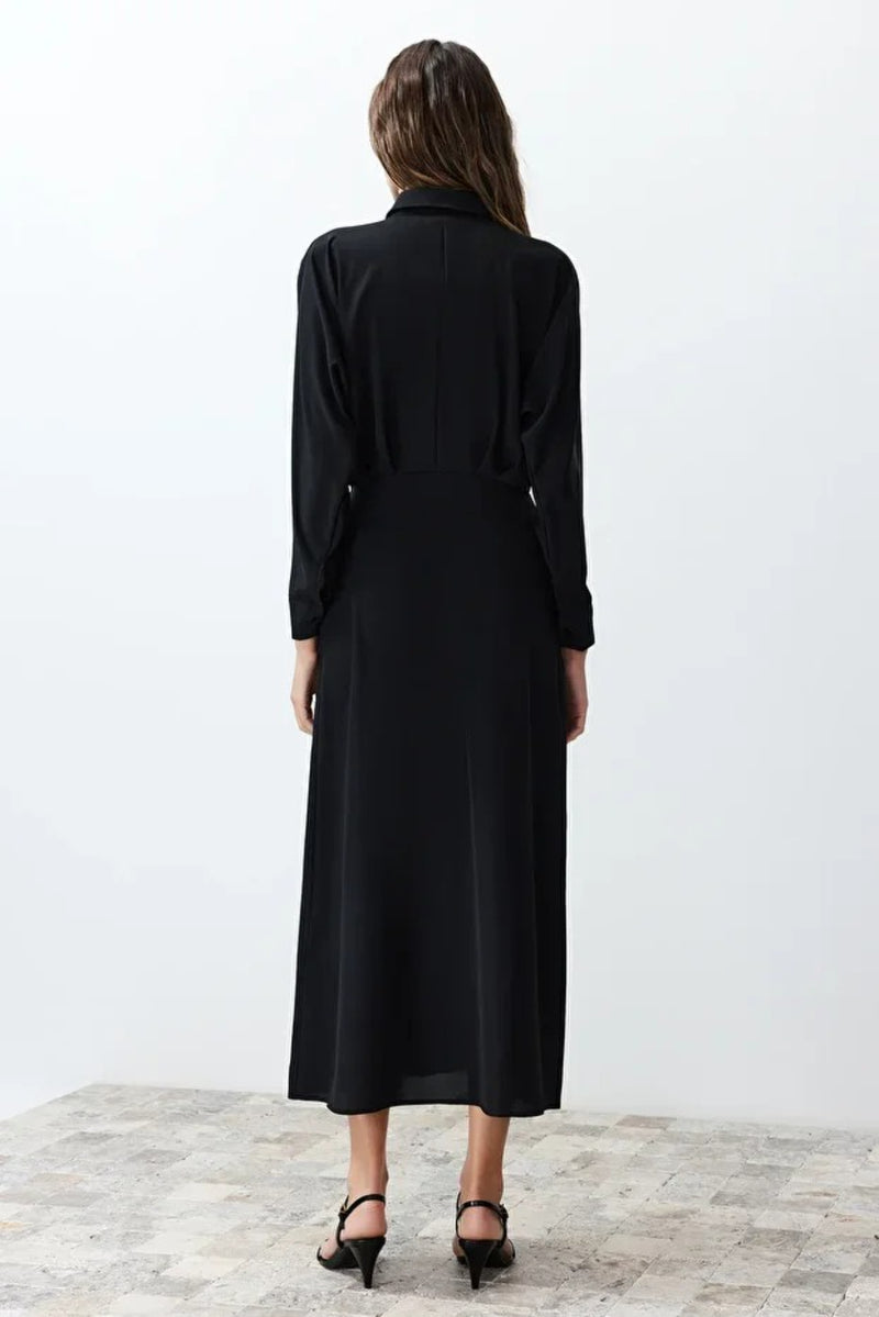 Waist-Detail Buttoned Woven Shirt Dress