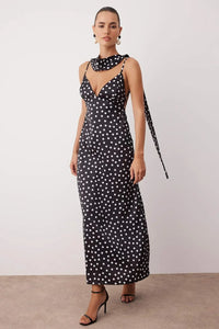 Maxi Satin Evening Dress with Shawl Detail