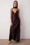 Maxi Satin Evening Dress with Shawl Detail