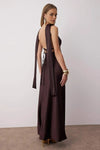Maxi Satin Evening Dress with Shawl Detail