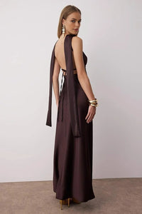 Maxi Satin Evening Dress with Shawl Detail