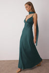 Maxi Satin Evening Dress with Shawl Detail