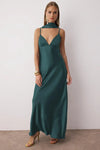 Maxi Satin Evening Dress with Shawl Detail