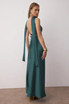Maxi Satin Evening Dress with Shawl Detail