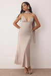 Maxi Satin Evening Dress with Shawl Detail