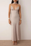 Maxi Satin Evening Dress with Shawl Detail