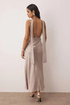 Maxi Satin Evening Dress with Shawl Detail