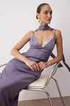 Maxi Satin Evening Dress with Shawl Detail