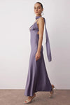 Maxi Satin Evening Dress with Shawl Detail