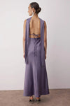 Maxi Satin Evening Dress with Shawl Detail