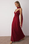 Maxi Satin Evening Dress with Shawl Detail