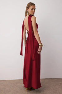Maxi Satin Evening Dress with Shawl Detail