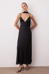 Maxi Satin Evening Dress with Shawl Detail