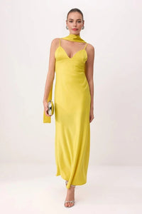 Maxi Satin Evening Dress with Shawl Detail