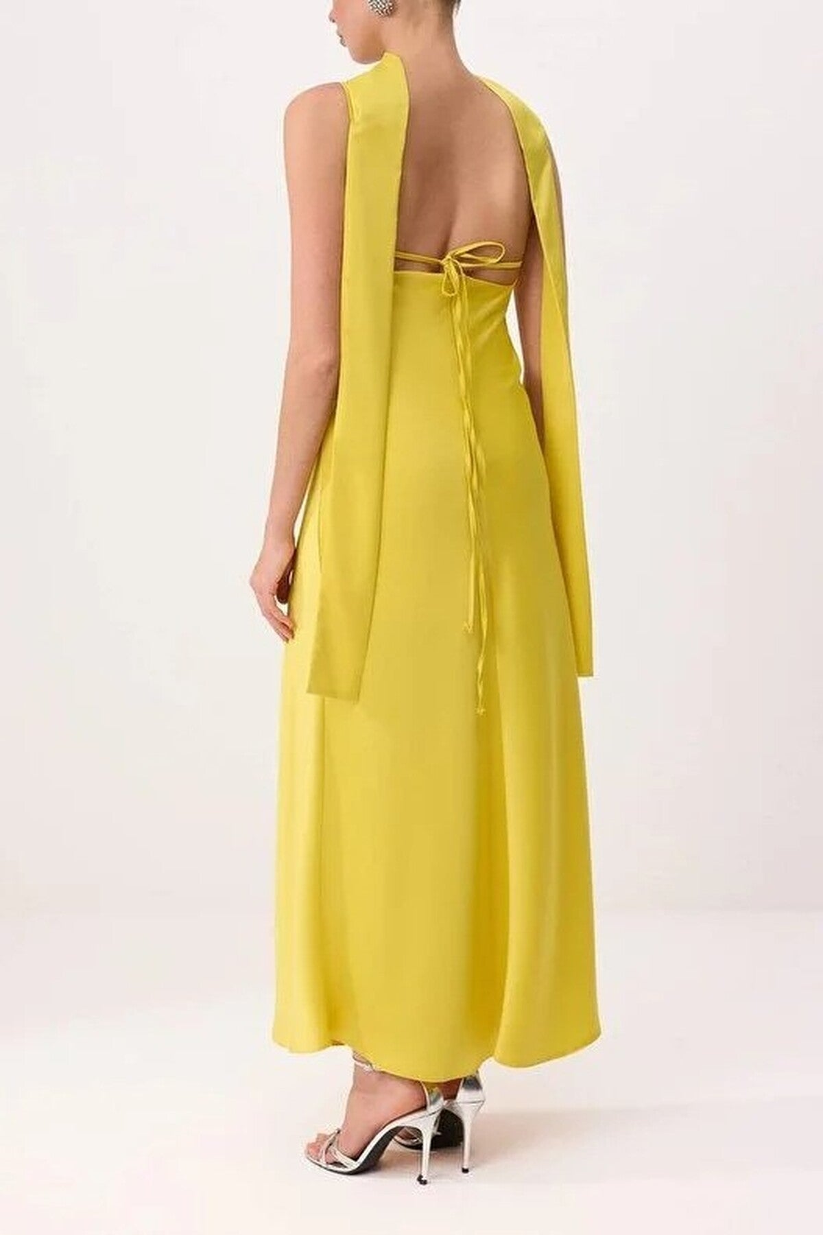 Maxi Satin Evening Dress with Shawl Detail