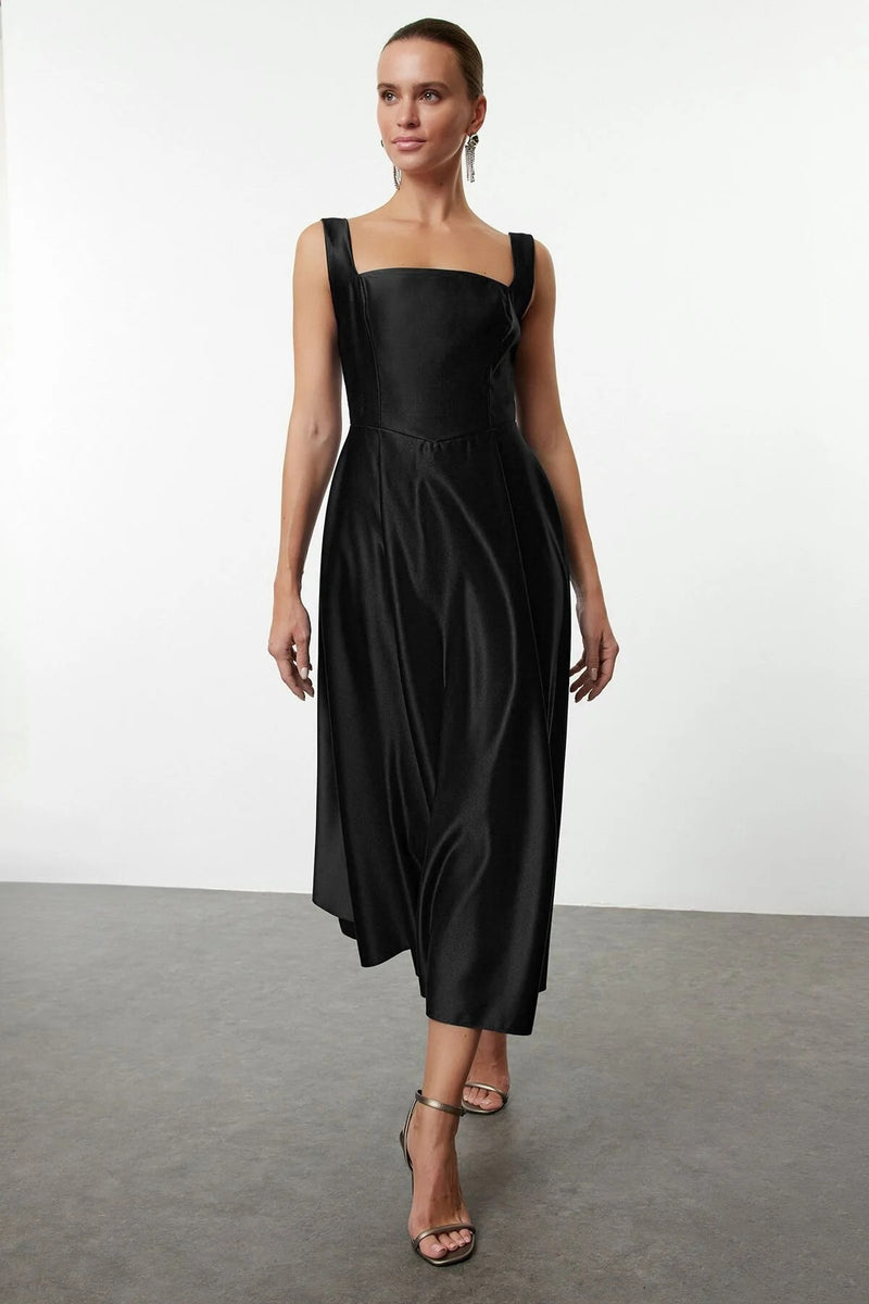 A-Line Satin Woven Elegant Evening Dress