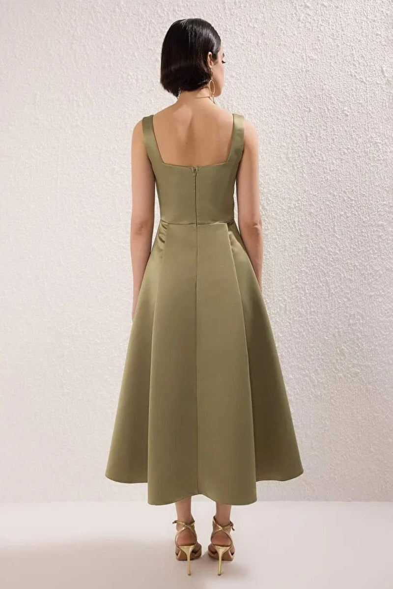 A-Line Satin Woven Elegant Evening Dress