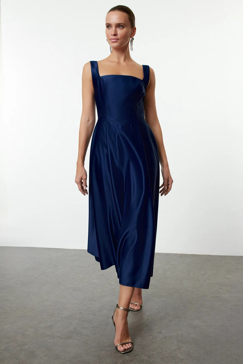 A-Line Satin Woven Elegant Evening Dress